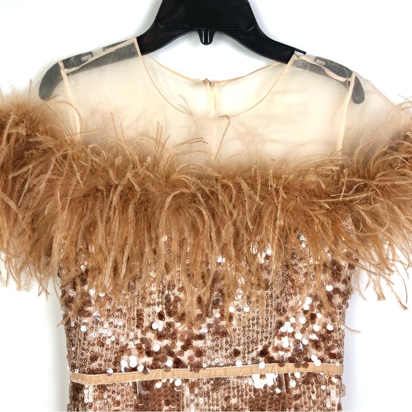 Antonio Melani x Nicola Bathie Rose Gold Sequin Feather Emelia Dress Sz2 NEW - Picture 9 of 13